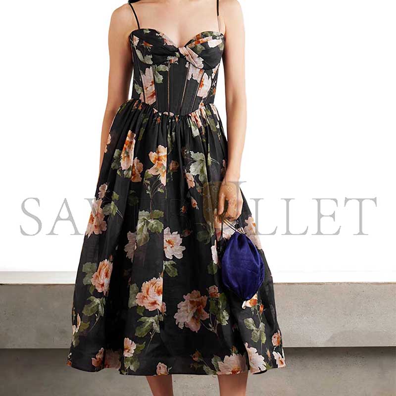 ZIMMERMANN LUNA FLORAL-PRINT LINEN AND SILK-BLEND MIDI DRESS 